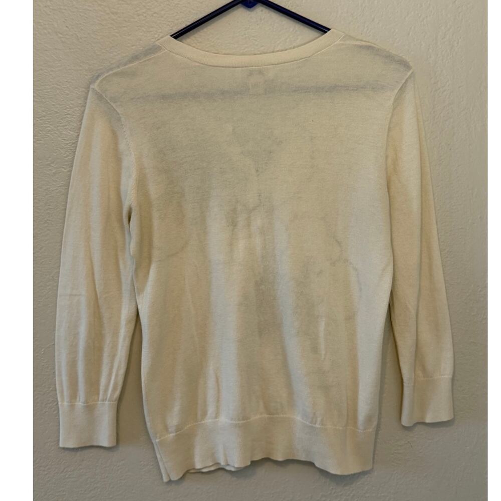 Women's Ann Taylor Loft Ivory Flower Design Soft Cardigan Sweater Top Sz Small - Picture 2 of 3
